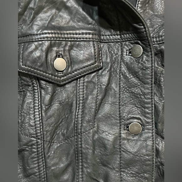 Lucky Brand Black Leather Jacket Size SMALL - Picture 4 of 5